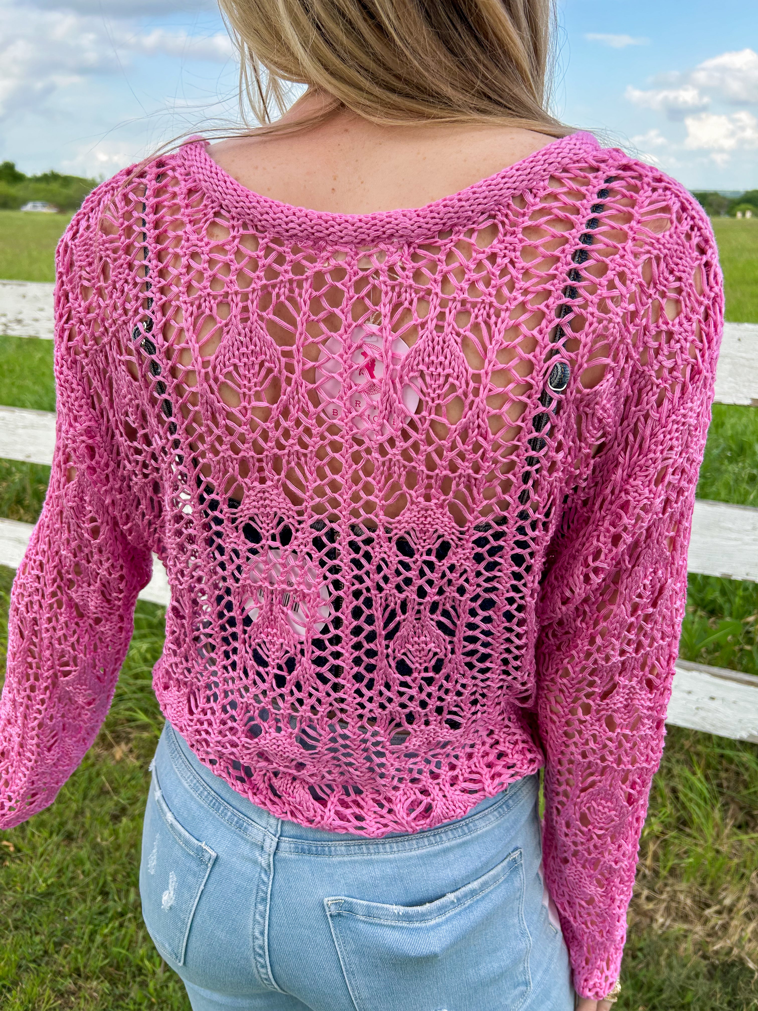 Pink Crochet Sweater Top - JD Ranch Boutique